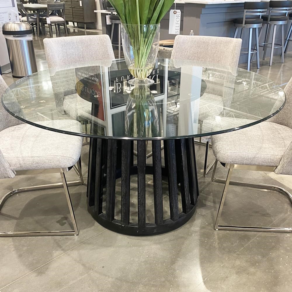 Dining 386673210 Cerused Black Dining Table with Glass Top